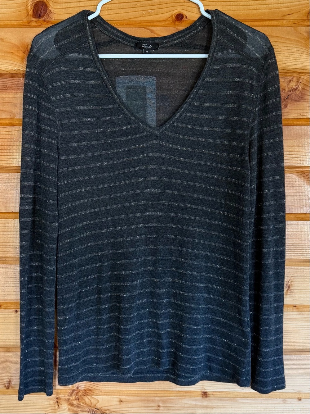 Rails Sami Charcoal and Metallic Striped V-Neck Long Sleeve Tee